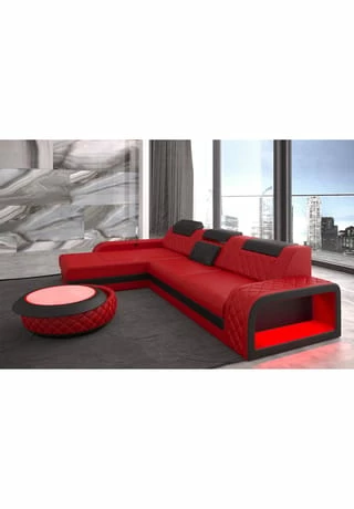 SOFA DREAMS Ecksofa Leder Berlin Rot-schwarz 3 SOFA DREAMS Ecksofa Leder Berlin Rot-schwarz – Bild 3