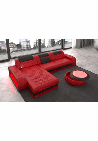 SOFA DREAMS Ecksofa Leder Berlin Rot-schwarz 4 SOFA DREAMS Ecksofa Leder Berlin Rot-schwarz – Bild 4