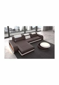 SOFA DREAMS Ecksofa Leder Berlin Braun-weiss