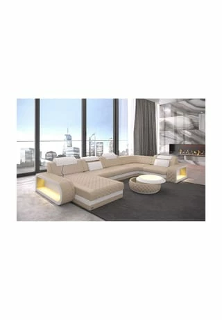 SOFA DREAMS Wohnlandschaft Leder Berlin Beige-weiß 1 SOFA DREAMS Wohnlandschaft Leder Berlin Beige-weiß