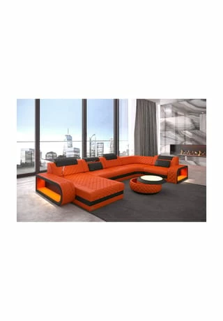 SOFA DREAMS Wohnlandschaft Leder Berlin Orange-schwarz 1 SOFA DREAMS Wohnlandschaft Leder Berlin Orange-schwarz