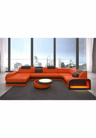 SOFA DREAMS Wohnlandschaft Leder Berlin Orange-schwarz 2 SOFA DREAMS Wohnlandschaft Leder Berlin Orange-schwarz – Bild 2