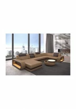 SOFA DREAMS Wohnlandschaft Leder Berlin Beige-braun