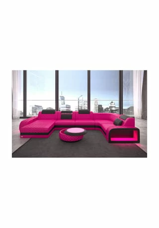 SOFA DREAMS Wohnlandschaft Leder Berlin Pink-schwarz 1 SOFA DREAMS Wohnlandschaft Leder Berlin Pink-schwarz