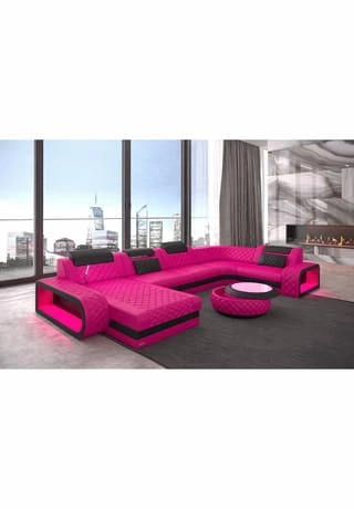 SOFA DREAMS Wohnlandschaft Leder Berlin Pink-schwarz 2 SOFA DREAMS Wohnlandschaft Leder Berlin Pink-schwarz – Bild 2