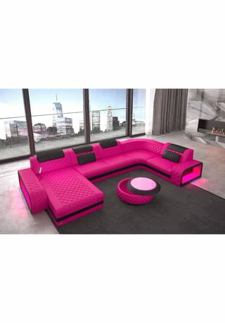 SOFA DREAMS Wohnlandschaft Leder Berlin Pink-schwarz 3 SOFA DREAMS Wohnlandschaft Leder Berlin Pink-schwarz – Bild 3