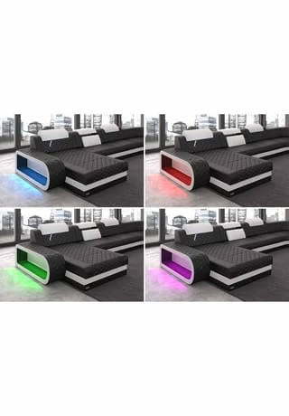 SOFA DREAMS Wohnlandschaft Leder Berlin Pink-schwarz 4 SOFA DREAMS Wohnlandschaft Leder Berlin Pink-schwarz – Bild 4