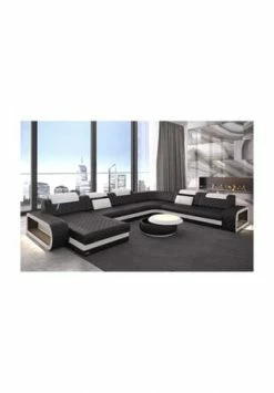 SOFA DREAMS XXL Wohnlandschaft Leder Berlin Schwarz-weiß