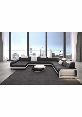 SOFA DREAMS XXL Wohnlandschaft Leder Berlin Schwarz-weiß 2 SOFA DREAMS XXL Wohnlandschaft Leder Berlin Schwarz-weiß – Bild 2