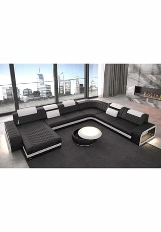 SOFA DREAMS XXL Wohnlandschaft Leder Berlin Schwarz-weiß 3 SOFA DREAMS XXL Wohnlandschaft Leder Berlin Schwarz-weiß – Bild 3