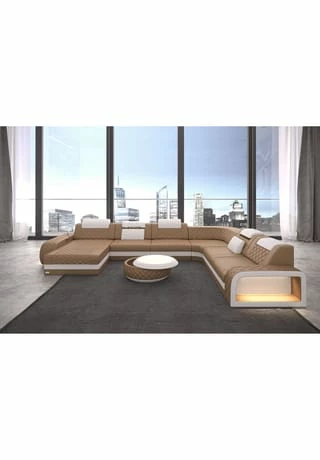 SOFA DREAMS XXL Wohnlandschaft Leder Berlin Beige-weiß 2 SOFA DREAMS XXL Wohnlandschaft Leder Berlin Beige-weiß – Bild 2