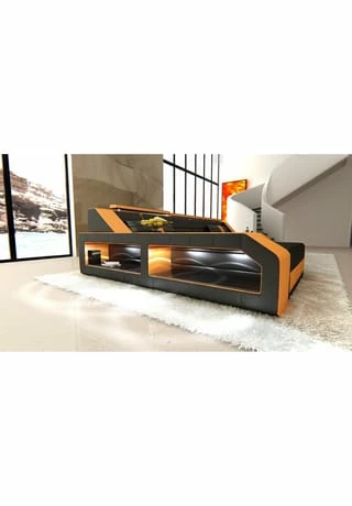 SOFA DREAMS Ecksofa Leder Arezzo Schwarz-orange 3 SOFA DREAMS Ecksofa Leder Arezzo Schwarz-orange – Bild 3