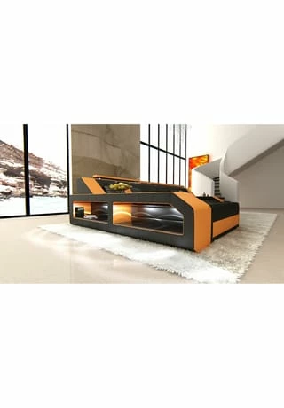SOFA DREAMS Ecksofa Leder Arezzo Schwarz-orange 6 SOFA DREAMS Ecksofa Leder Arezzo Schwarz-orange – Bild 6