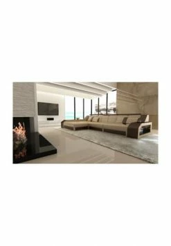 SOFA DREAMS Ecksofa Leder Arezzo Sandbeige-braun