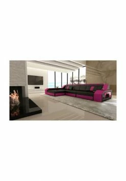 SOFA DREAMS Ecksofa Leder Arezzo Schwarz-pink