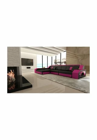 SOFA DREAMS Ecksofa Leder Arezzo Schwarz-pink 1 SOFA DREAMS Ecksofa Leder Arezzo Schwarz-pink