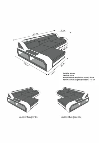 SOFA DREAMS Ecksofa Leder Arezzo Schwarz-pink 2 SOFA DREAMS Ecksofa Leder Arezzo Schwarz-pink – Bild 2