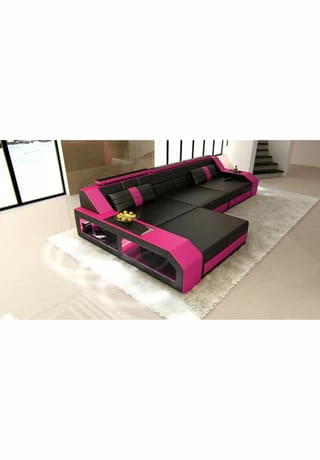 SOFA DREAMS Ecksofa Leder Arezzo Schwarz-pink 3 SOFA DREAMS Ecksofa Leder Arezzo Schwarz-pink – Bild 3