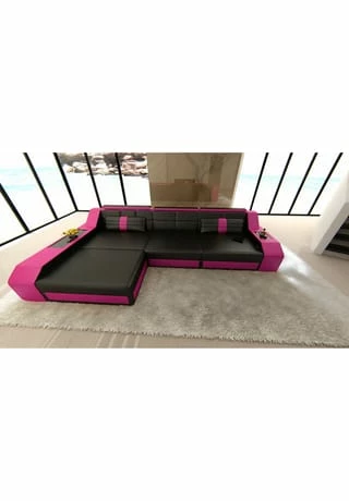 SOFA DREAMS Ecksofa Leder Arezzo Schwarz-pink 4 SOFA DREAMS Ecksofa Leder Arezzo Schwarz-pink – Bild 4