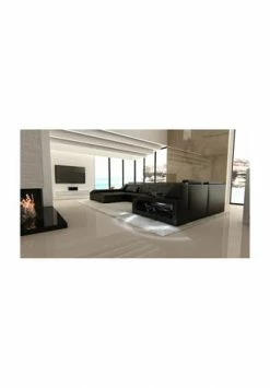 SOFA DREAMS Wohnlandschaft Leder Arezzo Schwarz