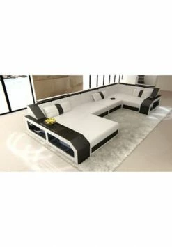 SOFA DREAMS Wohnlandschaft Leder Arezzo Weiß-schwarz -Wohn-esszimmer Verkäufe unnamed file 409