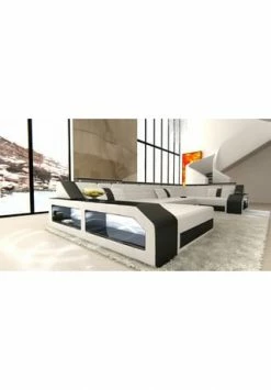 SOFA DREAMS Wohnlandschaft Leder Arezzo Weiß-schwarz -Wohn-esszimmer Verkäufe unnamed file 410