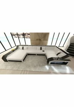 SOFA DREAMS Wohnlandschaft Leder Arezzo Weiß-schwarz -Wohn-esszimmer Verkäufe unnamed file 411