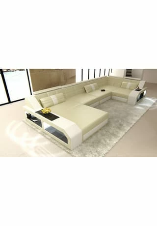 SOFA DREAMS Wohnlandschaft Leder Arezzo Beige-weiß 2 SOFA DREAMS Wohnlandschaft Leder Arezzo Beige-weiß – Bild 2