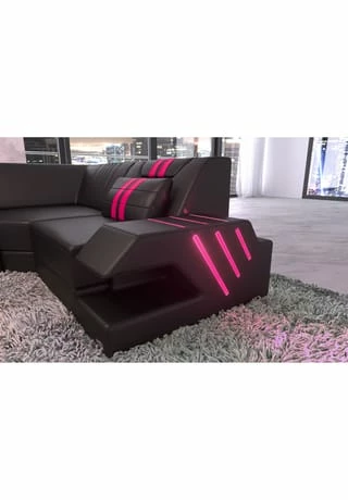 SOFA DREAMS Wohnlandschaft Leder Venedig Schwarz-pink 2 SOFA DREAMS Wohnlandschaft Leder Venedig Schwarz-pink – Bild 2