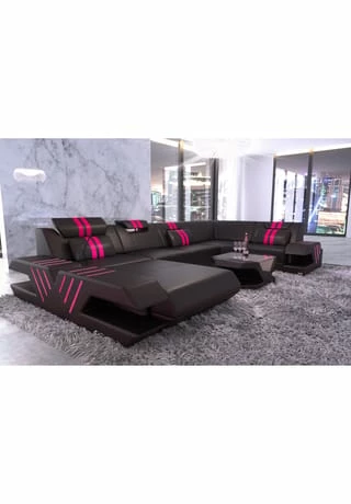 SOFA DREAMS Wohnlandschaft Leder Venedig Schwarz-pink 4 SOFA DREAMS Wohnlandschaft Leder Venedig Schwarz-pink – Bild 4