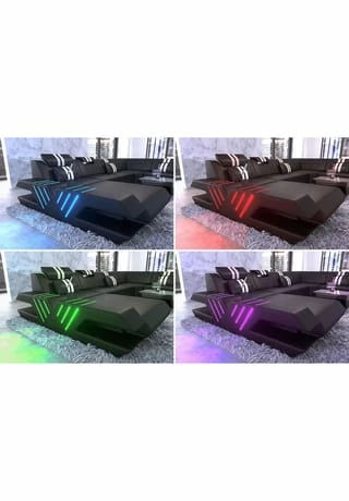 SOFA DREAMS Wohnlandschaft Leder Venedig Schwarz-pink 5 SOFA DREAMS Wohnlandschaft Leder Venedig Schwarz-pink – Bild 5