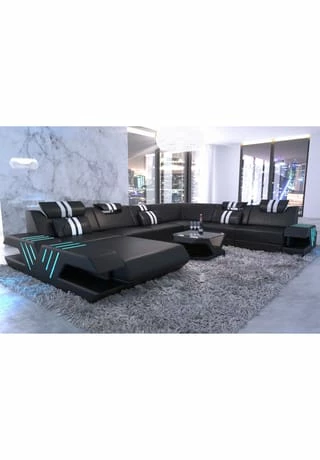 SOFA DREAMS XXL Wohnlandschaft Leder Venedig Schwarz-weiß 2 SOFA DREAMS XXL Wohnlandschaft Leder Venedig Schwarz-weiß – Bild 2