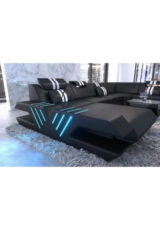 SOFA DREAMS XXL Wohnlandschaft Leder Venedig Schwarz-weiß 3 SOFA DREAMS XXL Wohnlandschaft Leder Venedig Schwarz-weiß – Bild 3