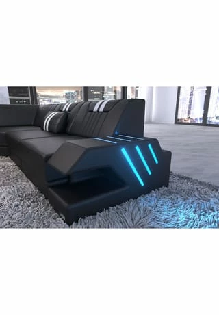 SOFA DREAMS XXL Wohnlandschaft Leder Venedig Schwarz-weiß 4 SOFA DREAMS XXL Wohnlandschaft Leder Venedig Schwarz-weiß – Bild 4