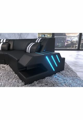 SOFA DREAMS Wohnlandschaft Leder Venedig C Schwarz-weiß 2 SOFA DREAMS Wohnlandschaft Leder Venedig C Schwarz-weiß – Bild 2