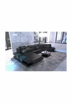 SOFA DREAMS Wohnlandschaft Leder Venedig C Schwarz-grau