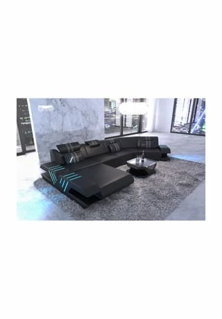 SOFA DREAMS Wohnlandschaft Leder Venedig C Schwarz-grau 1 SOFA DREAMS Wohnlandschaft Leder Venedig C Schwarz-grau