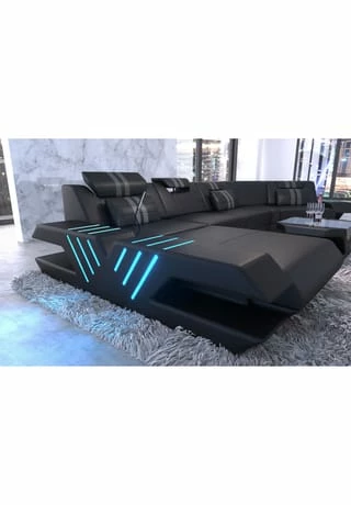 SOFA DREAMS Wohnlandschaft Leder Venedig C Schwarz-grau 3 SOFA DREAMS Wohnlandschaft Leder Venedig C Schwarz-grau – Bild 3