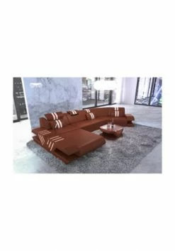 SOFA DREAMS Wohnlandschaft Leder Venedig C Braun-weiss