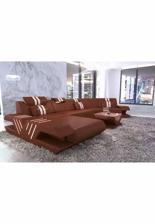 SOFA DREAMS Wohnlandschaft Leder Venedig C Braun-weiss 2 SOFA DREAMS Wohnlandschaft Leder Venedig C Braun-weiss – Bild 2