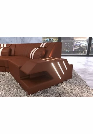 SOFA DREAMS Wohnlandschaft Leder Venedig C Braun-weiss 4 SOFA DREAMS Wohnlandschaft Leder Venedig C Braun-weiss – Bild 4