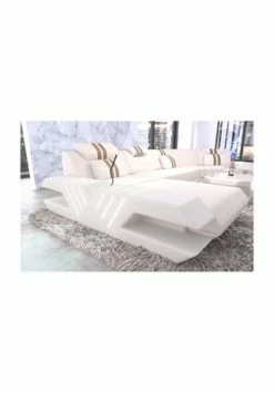 SOFA DREAMS Wohnlandschaft Leder Venedig C Weiss-sandbeige