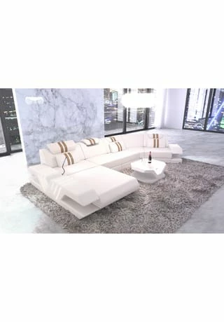 SOFA DREAMS Wohnlandschaft Leder Venedig C Weiss-sandbeige 3 SOFA DREAMS Wohnlandschaft Leder Venedig C Weiss-sandbeige – Bild 3