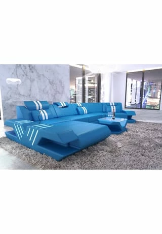 SOFA DREAMS Wohnlandschaft Leder Venedig C Blau-weiss 2 SOFA DREAMS Wohnlandschaft Leder Venedig C Blau-weiss – Bild 2