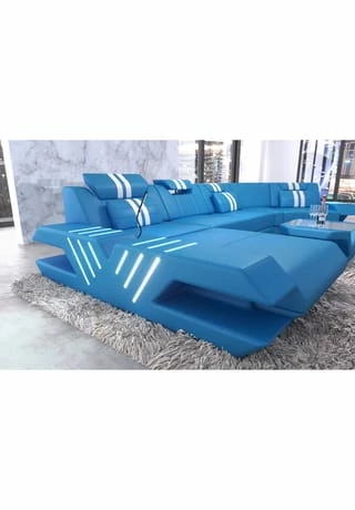 SOFA DREAMS Wohnlandschaft Leder Venedig C Blau-weiss 3 SOFA DREAMS Wohnlandschaft Leder Venedig C Blau-weiss – Bild 3