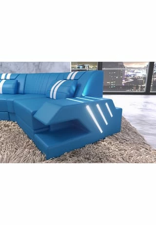 SOFA DREAMS Wohnlandschaft Leder Venedig C Blau-weiss 4 SOFA DREAMS Wohnlandschaft Leder Venedig C Blau-weiss – Bild 4
