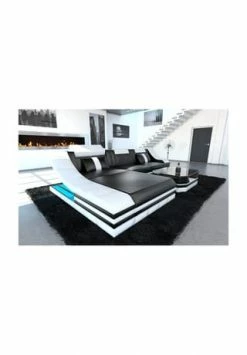 SOFA DREAMS Ecksofa Leder Turino Schwarz-weiß