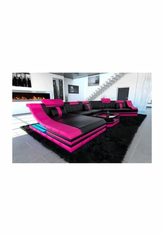 SOFA DREAMS Wohnlandschaft Leder Turino CL Schwarz-pink 1 SOFA DREAMS Wohnlandschaft Leder Turino CL Schwarz-pink