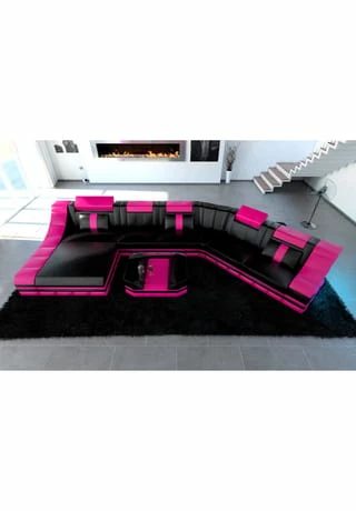 SOFA DREAMS Wohnlandschaft Leder Turino CL Schwarz-pink 2 SOFA DREAMS Wohnlandschaft Leder Turino CL Schwarz-pink – Bild 2