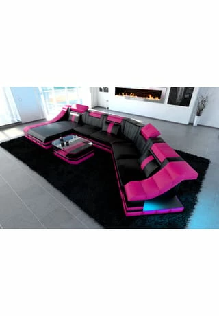 SOFA DREAMS Wohnlandschaft Leder Turino CL Schwarz-pink 5 SOFA DREAMS Wohnlandschaft Leder Turino CL Schwarz-pink – Bild 5